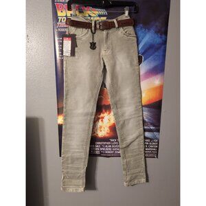 Minerals Olive Green Boy's Belted Skinny Leg Denim Jeans Size 38/L